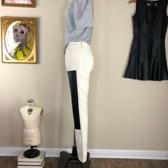Tibi Leather Carpenter Patch Skinny Jeans Lamb